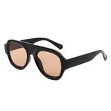 HS1406 - Bold Retro Aviator Shield Chunky Sunglasses - Iris Fashion