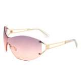 HW2055 - Women Rimless Oversize Sleek Oval Fashion Wholesale Sunglasses