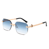 HJ2073 - Rectangle Rimless Curved Tinted Square Wholesale Sunglasses