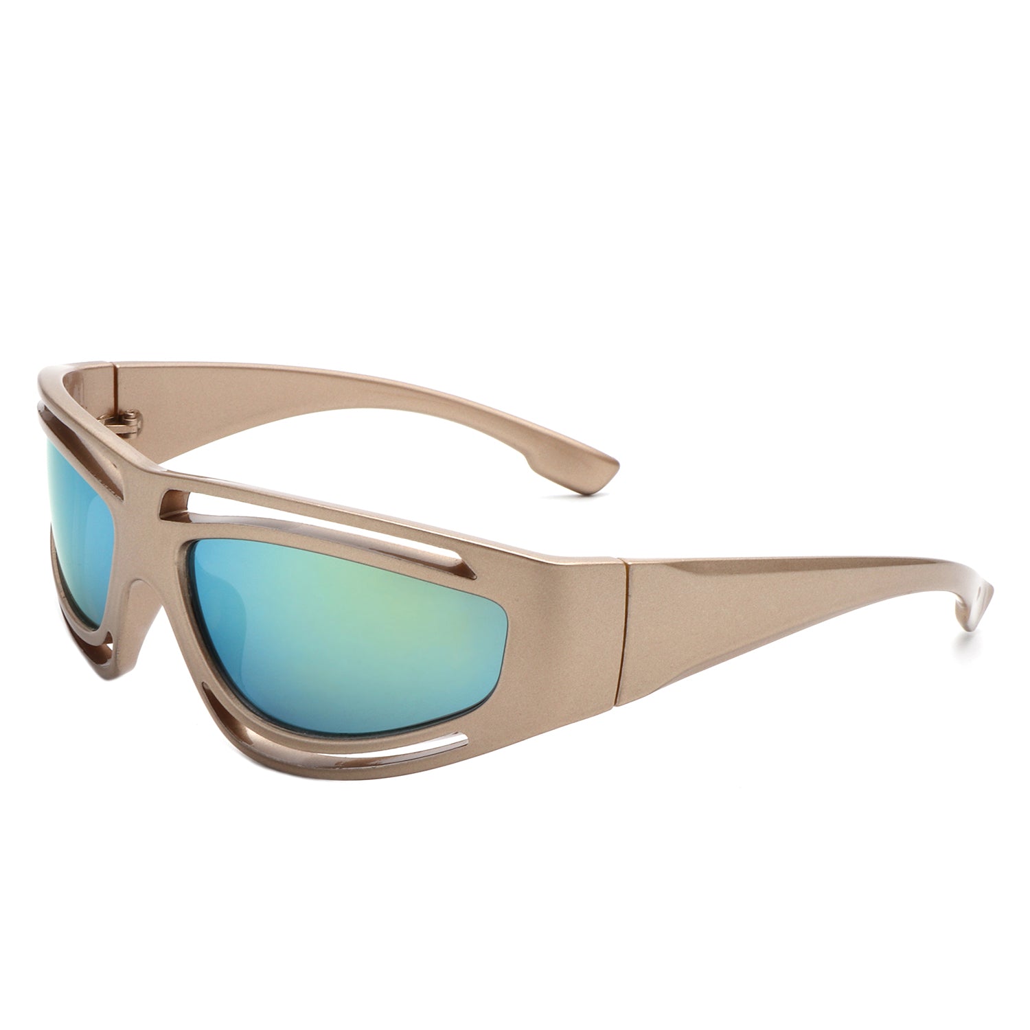 HS1246 - Fashion Open Cut Oval Wrap Around Mirrored Rectangle Wholesale Sunglasses