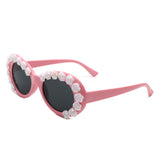 HS1248 - Women Oval Flower Design Fashion Round Wholesale Sunglasses