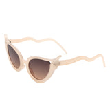 HS1251 - Women Fashion Wavy Design High Pointed Cat Eye Wholesale Sunglasses