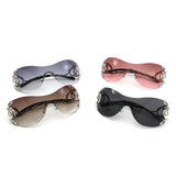 HW2072 - Women Oversized Rimless Shield Fashion Sunglasses