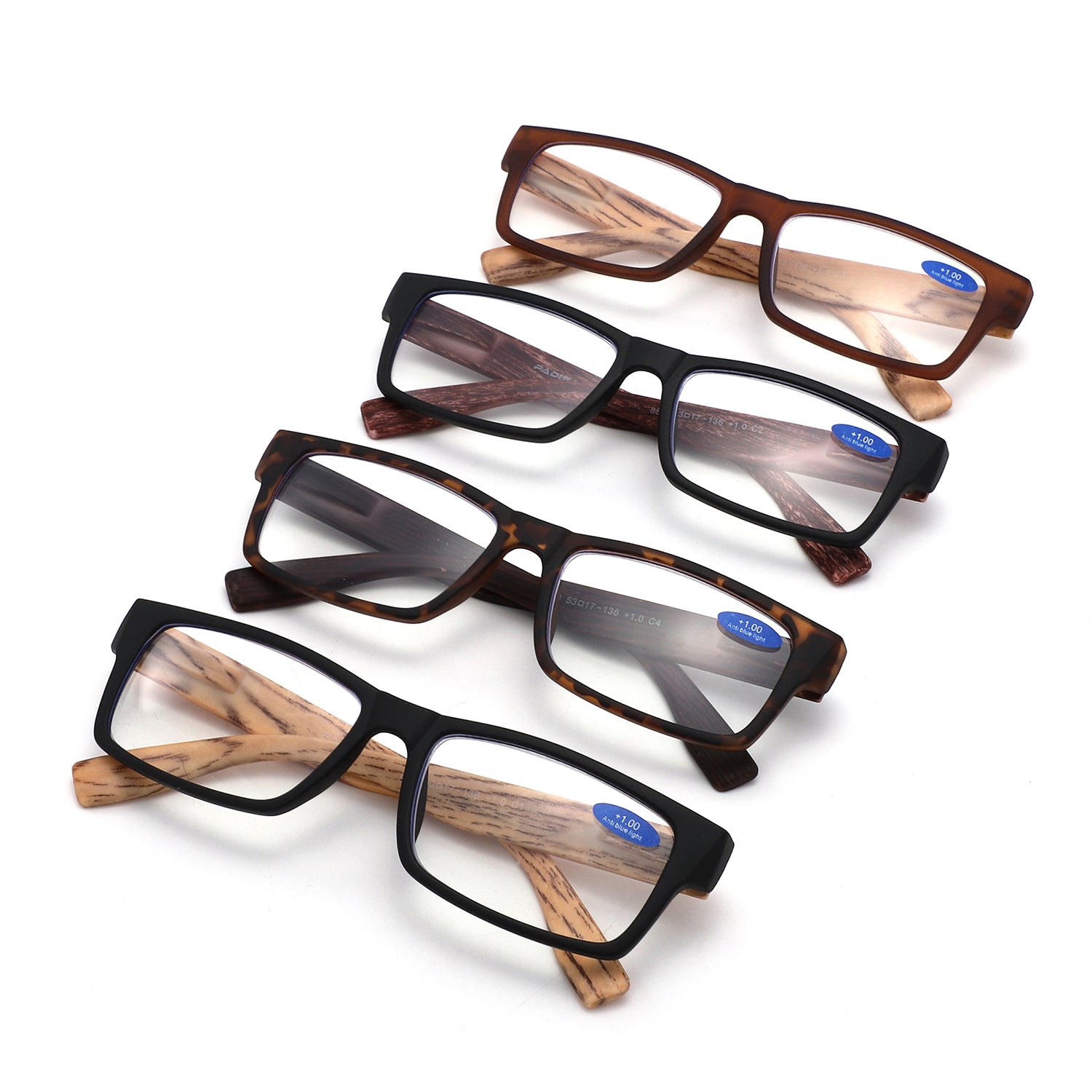 883 - Rectangle Woodgrain Temples Reading Glasses - Iris Fashion