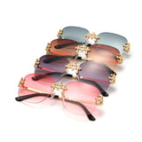 HJ2116 - Rimless Luxurious Square Jeweled Temple Fashion Sunglasses