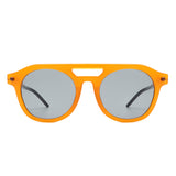 HS2155 - Round Retro Brow-Bar Circle Vintage Wholesale Sunglasses