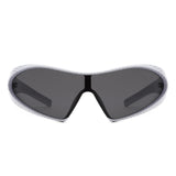 HS1308 - Wrap Around Shield Oversize Winged Bar Sleek Wholesale Sunglasses