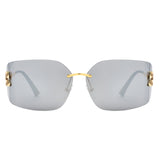 HJ2074 - Rimless Rectangle Wrap Around Fashion Chic Square Wholesale Sunglasses