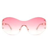 HW2055 - Women Rimless Oversize Sleek Oval Fashion Wholesale Sunglasses