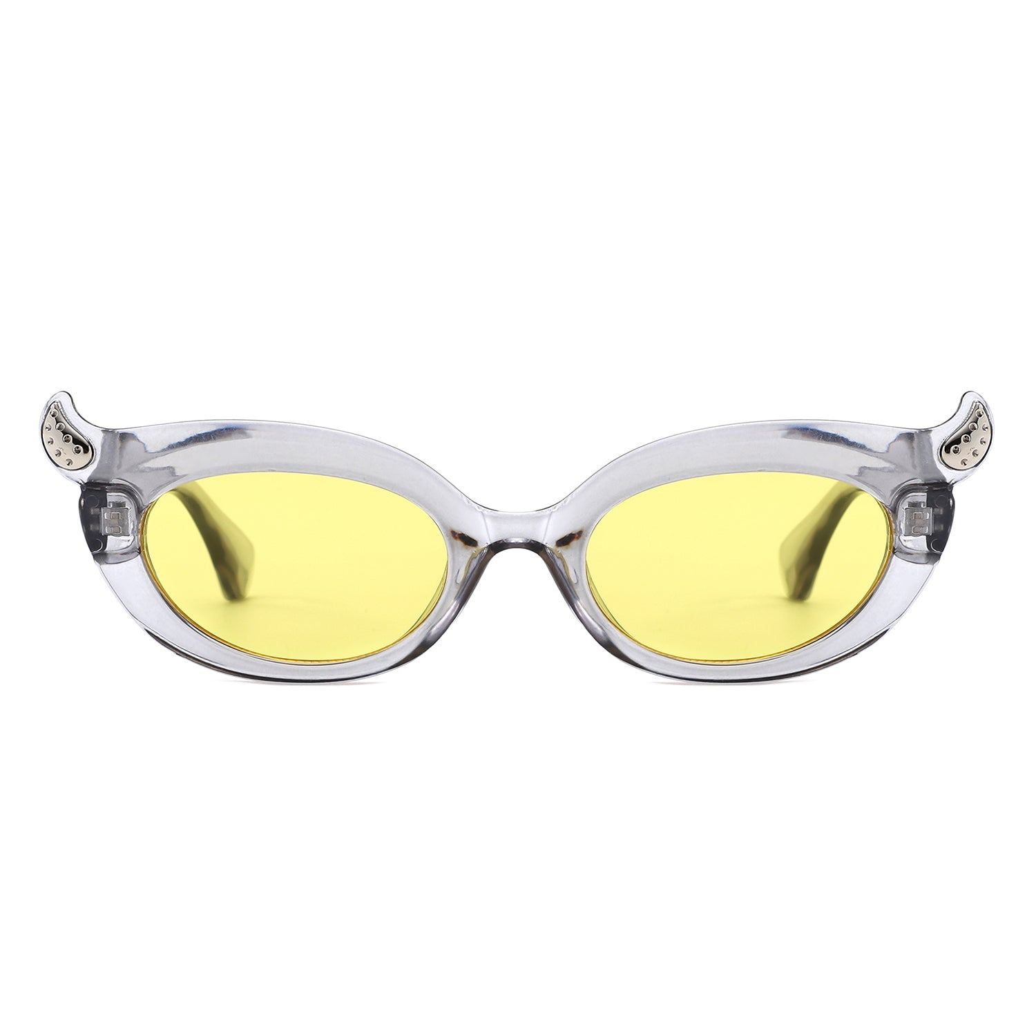 HS1408 - Y2K Oval Cat-Eye Horn Accent Retro Sunglasses - Iris Fashion