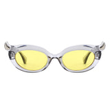 HS1408 - Y2K Oval Cat-Eye Horn Accent Retro Sunglasses - Iris Fashion
