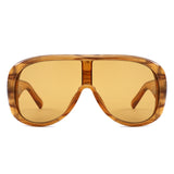 HS1435 - Oversized Wrap Aviator Style Shield Sunglasses