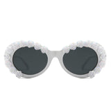 HS1248 - Women Oval Flower Design Fashion Round Wholesale Sunglasses