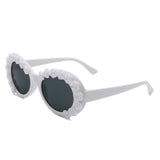 HS1248 - Women Oval Flower Design Fashion Round Wholesale Sunglasses