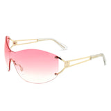 HW2055 - Women Rimless Oversize Sleek Oval Fashion Wholesale Sunglasses