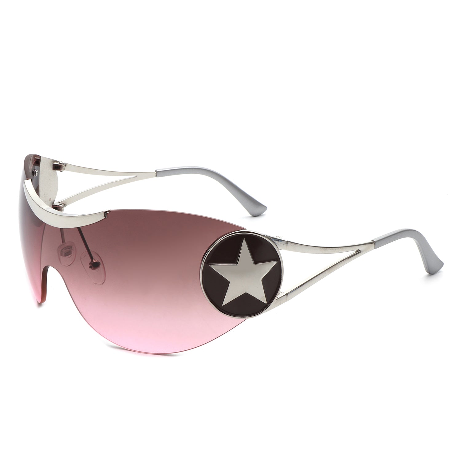 HJ3024 - Rimless Y2K Oversized Fashion Star Design Shield Wrap Around Wholesale Sunglasses