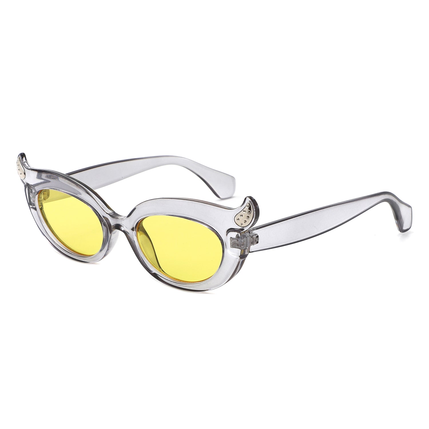 HS1408 - Y2K Oval Cat-Eye Horn Accent Retro Sunglasses - Iris Fashion