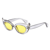 HS1408 - Y2K Oval Cat-Eye Horn Accent Retro Sunglasses - Iris Fashion
