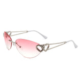 HW2056 - Women Chic Frameless Oval Fashion Heart Design Cat Eye Wholesale Sunglasses