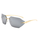 HJ2075 - Rimless Square Wrap Around Fashion Wholesale Sunglasses