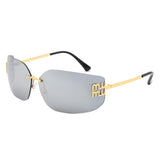 HJ2074 - Rimless Rectangle Wrap Around Fashion Chic Square Wholesale Sunglasses