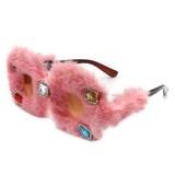 HS2127 - Women Oversize Fuzzy Luxury Party Fashion Fur Square Wholesale Sunglasses
