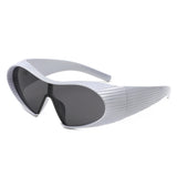 HS1308 - Wrap Around Shield Oversize Winged Bar Sleek Wholesale Sunglasses