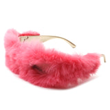 HS1152-2 - Y2K Wrap Around Fuzzy Fashion Furr Women Wholesale Sunglasses