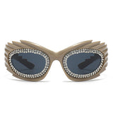 HS2136-3 - Oval Wrap Around Spike Glitter Fashion Women Wholesale Sunglasses