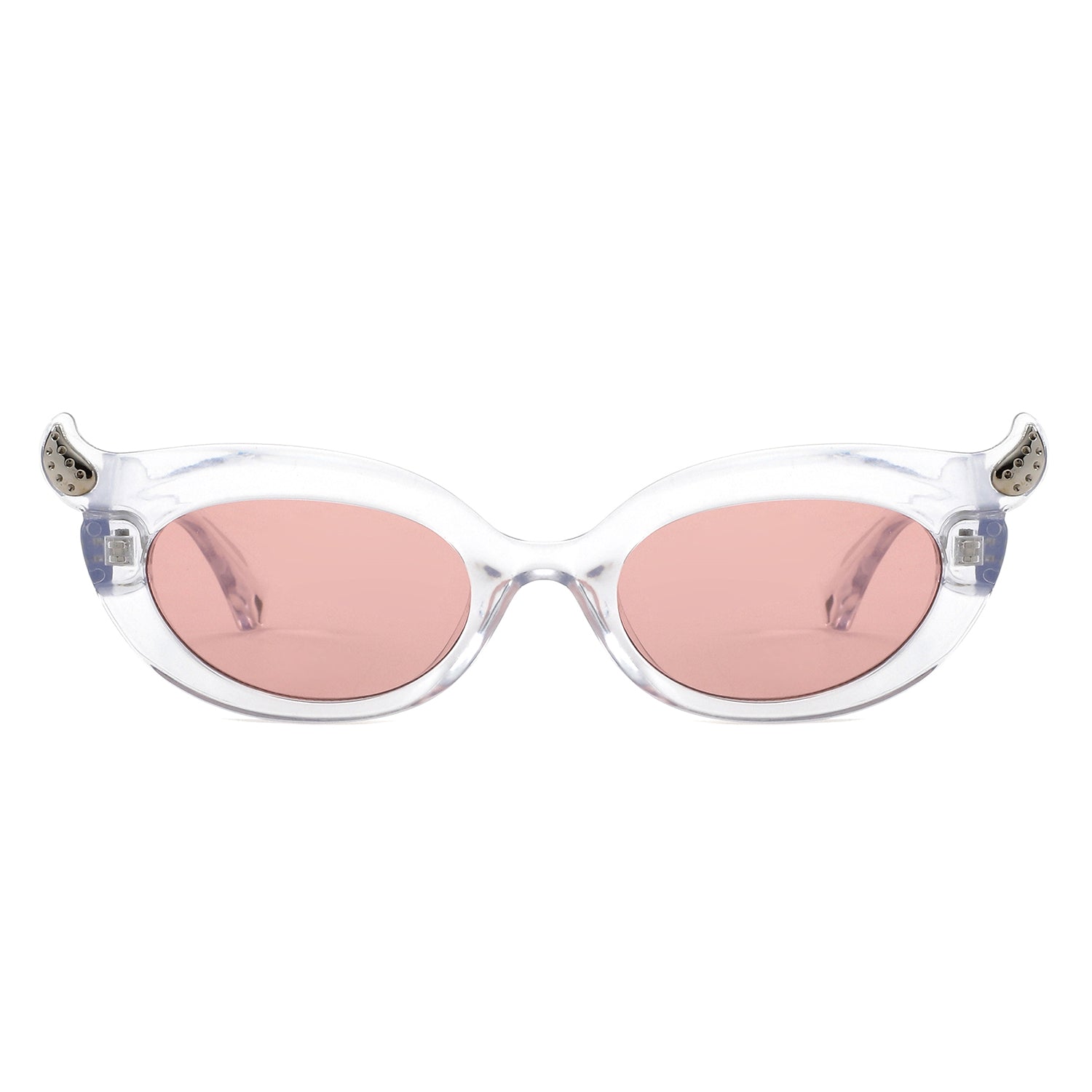 HS1408 - Y2K Oval Cat-Eye Horn Accent Retro Sunglasses - Iris Fashion