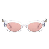 HS1408 - Y2K Oval Cat-Eye Horn Accent Retro Sunglasses - Iris Fashion