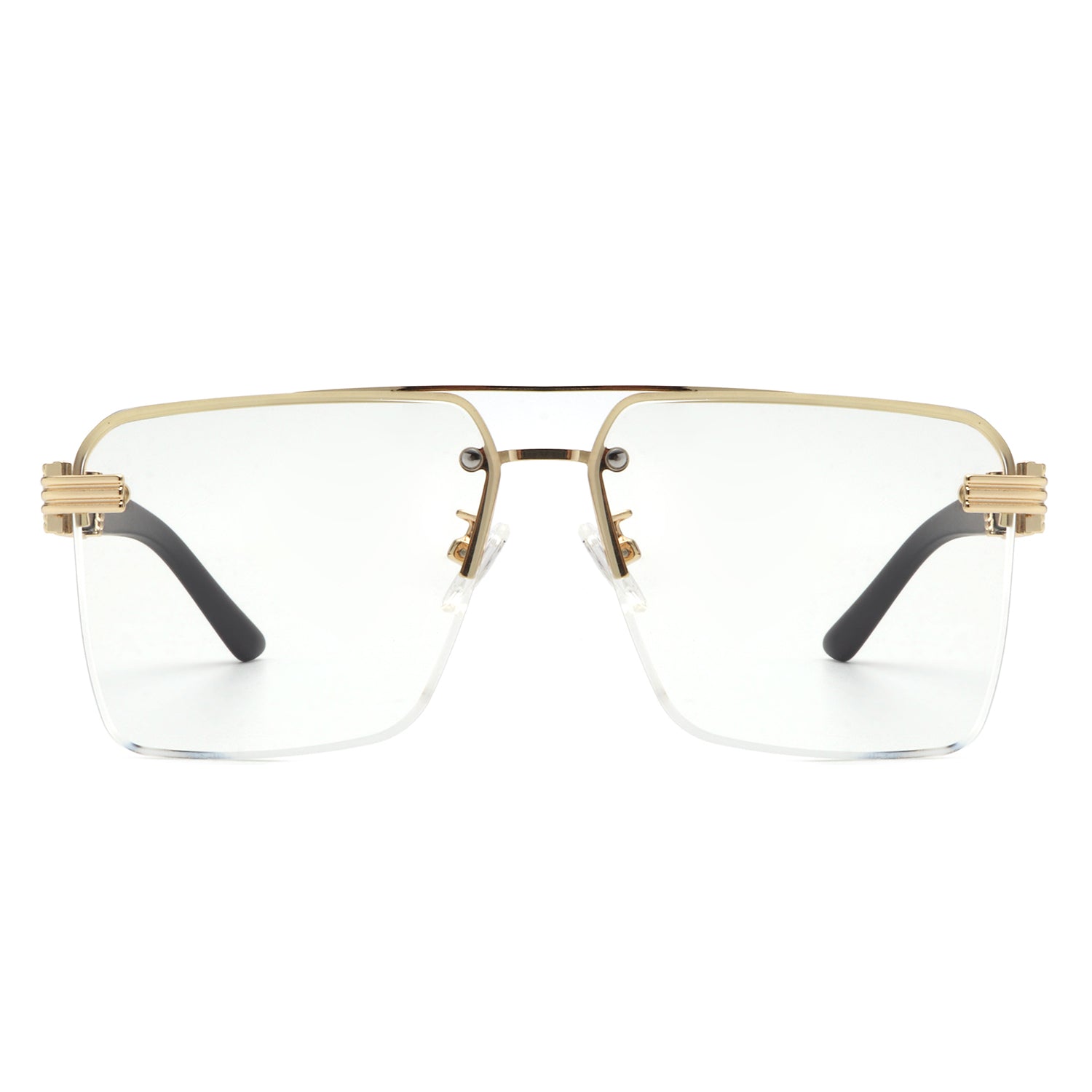 HW3021 - Retro Square Rimless Brow-Bar Tinted Fashion Wholesale Sunglasses