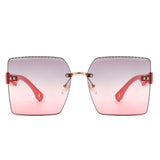 HJ2072 - Oversize Rimless Square Curved Lens Fashion Wholesale Sunglasses