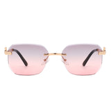 HJ2073 - Rectangle Rimless Curved Tinted Square Wholesale Sunglasses