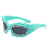 HS2136-3 - Oval Wrap Around Spike Glitter Fashion Women Wholesale Sunglasses