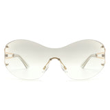 HW2055 - Women Rimless Oversize Sleek Oval Fashion Wholesale Sunglasses