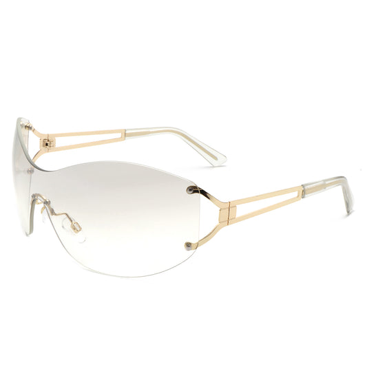 HW2055 - Women Rimless Oversize Sleek Oval Fashion Wholesale Sunglasses