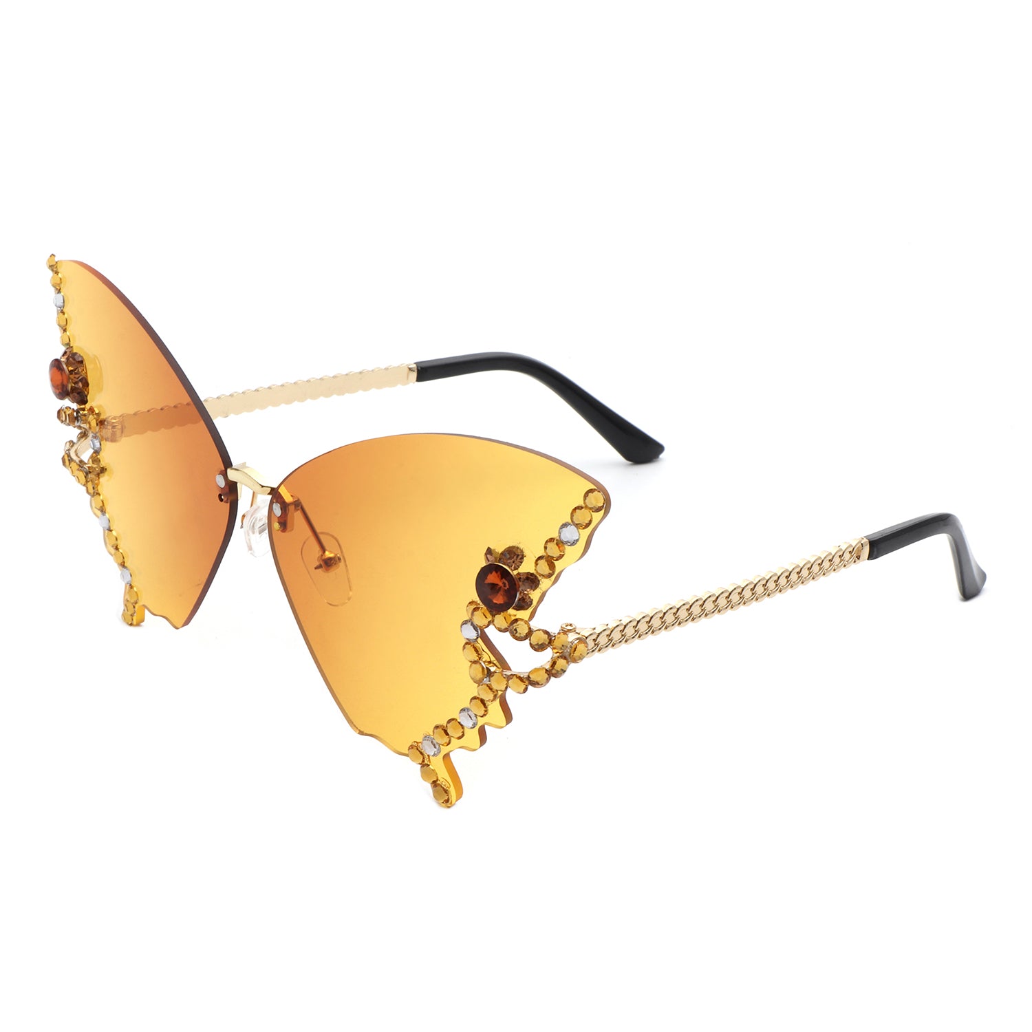 HW3023 - Rimless Oversize Rhinestone Design Butterfly Women Fashion Wholesale Sunglasses