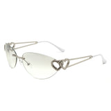 HW2056 - Women Chic Frameless Oval Fashion Heart Design Cat Eye Wholesale Sunglasses