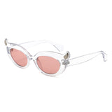 HS1408 - Y2K Oval Cat-Eye Horn Accent Retro Sunglasses - Iris Fashion