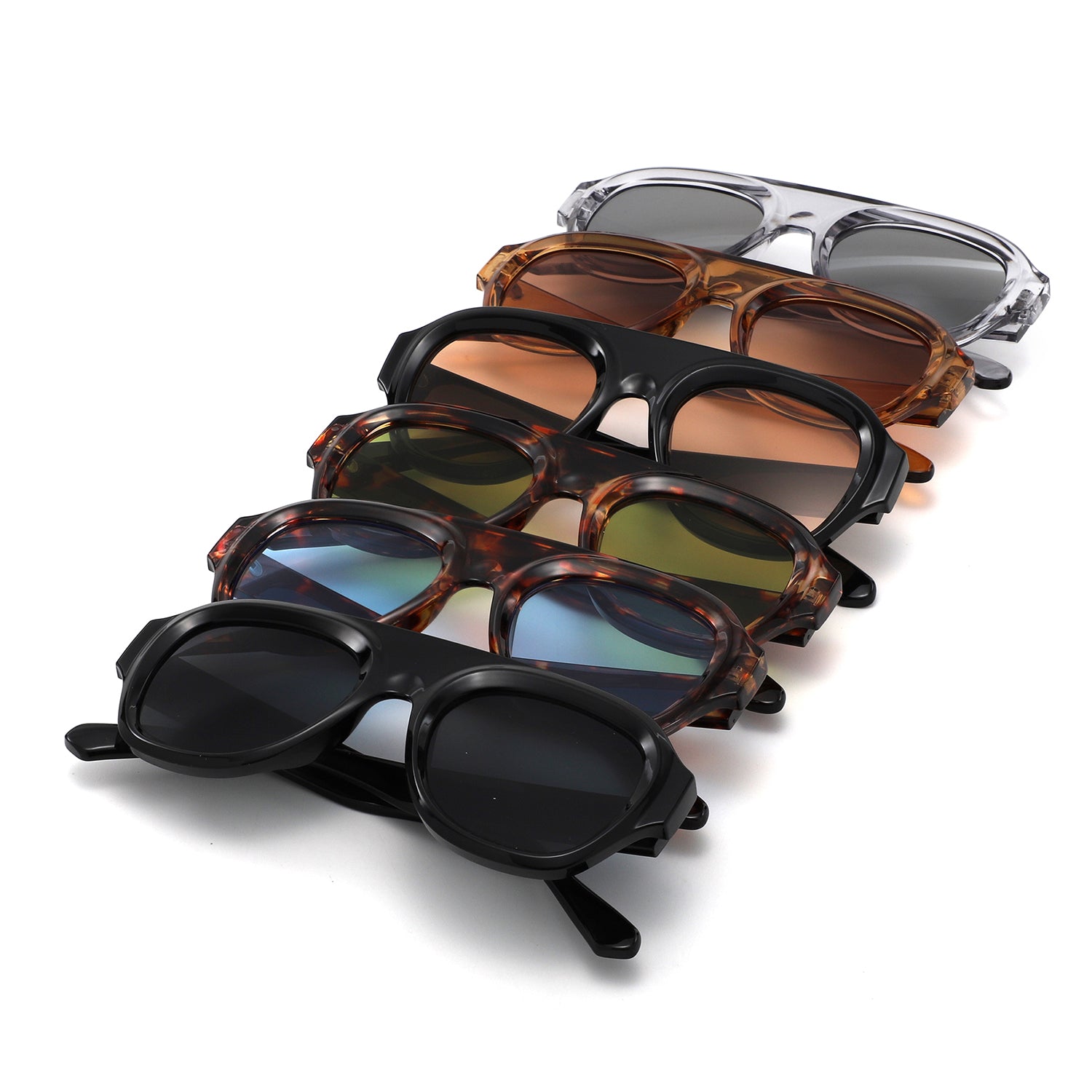 HS1406 - Bold Retro Aviator Shield Chunky Sunglasses - Iris Fashion