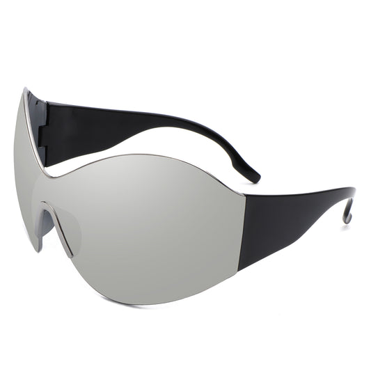 HW1012 - Women Fashion Rimless Oversized Shield Wraparound Wholesale Sunglasses