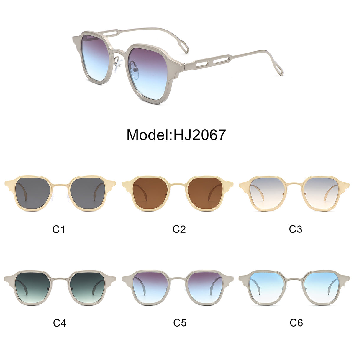 HJ2067 - Retro Horn Rimmed Fashion Square Wholesale Sunglasses
