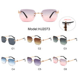 HJ2073 - Rectangle Rimless Curved Tinted Square Wholesale Sunglasses