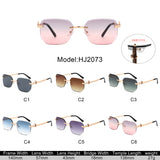 HJ2073 - Rectangle Rimless Curved Tinted Square Wholesale Sunglasses