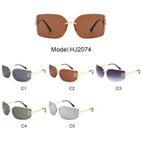 HJ2074 - Rimless Rectangle Wrap Around Fashion Chic Square Wholesale Sunglasses