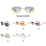 HJ2084 - Rimless Square Cheetah Luxury Geometric Wholesale Sunglasses