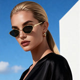 HJ2150 - Slim Metal Geometric Cat Eye Sunglasses