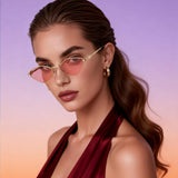 HJ2150 - Slim Metal Geometric Cat Eye Sunglasses