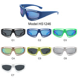 HS1246 - Fashion Open Cut Oval Wrap Around Mirrored Rectangle Wholesale Sunglasses